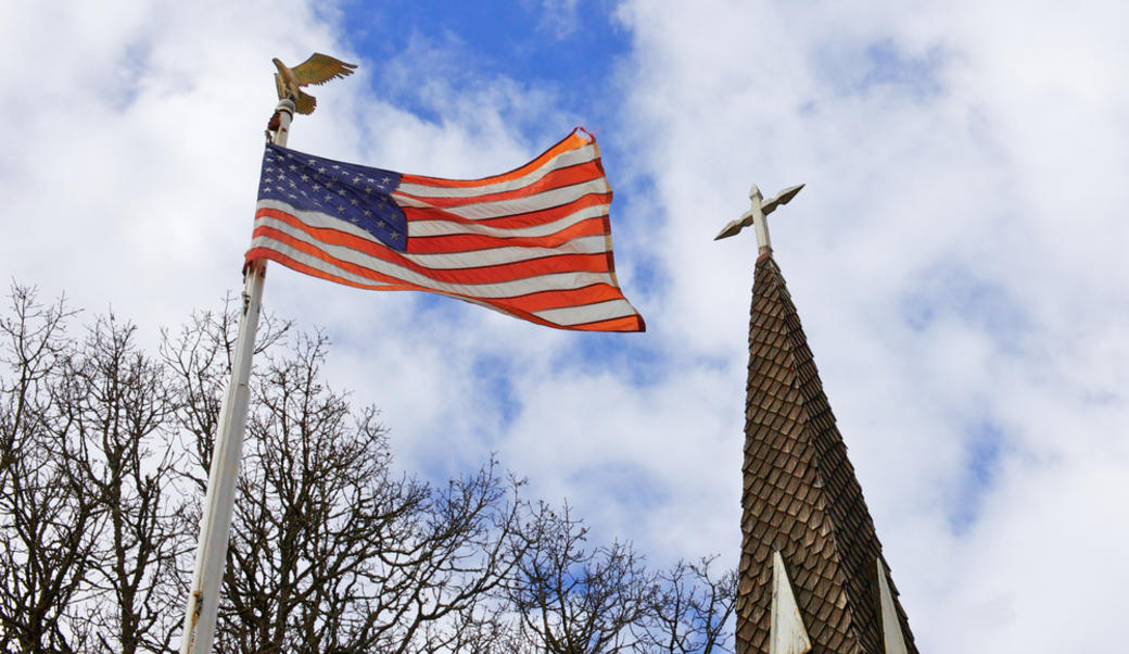 church and American flag