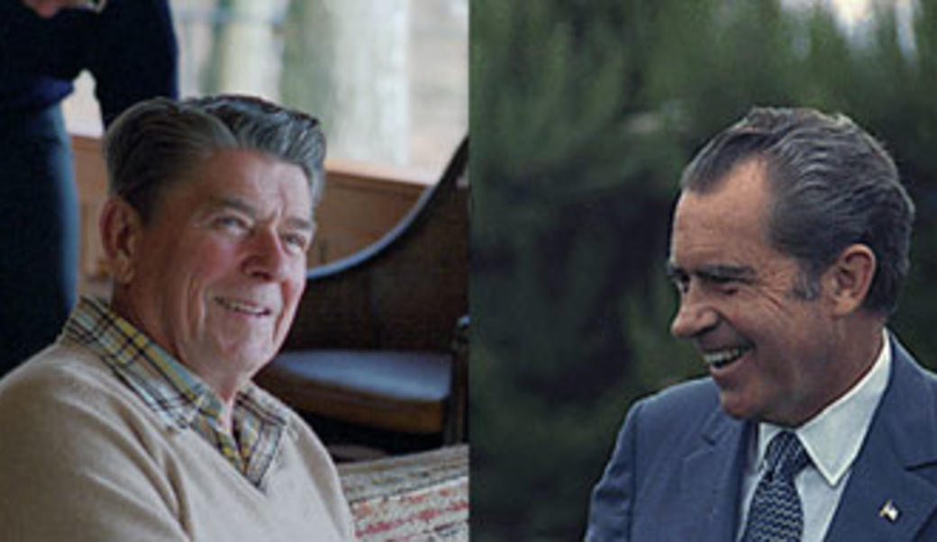 Ronald Reagan and Richard Nixon, split screen