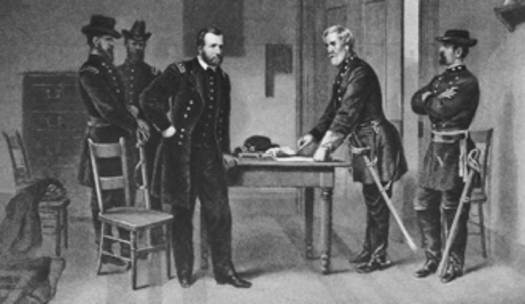 Lee surrenders to Grant at Appomattox Court House, Virginia, April 9, 1865, from 'The New York Times'