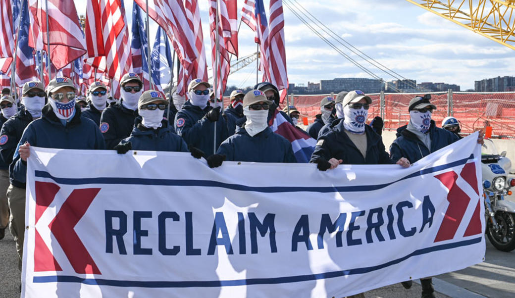 Trump supporters marching in support of far-right fascism