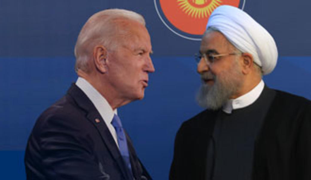 Joe Biden and Hassan Rouhani facing each other