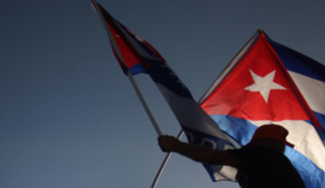 Cuban flags against the sky