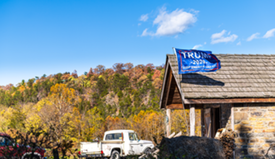 mountain town trump flag on a house