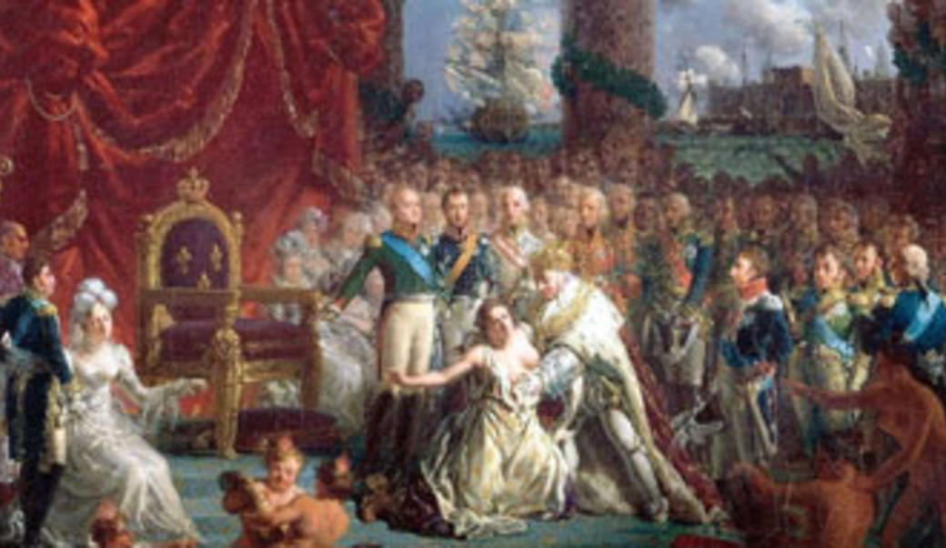 Allégorie du retour des Bourbons le 24 avril 1814 : Louis XVIII relevant la France de ses ruines