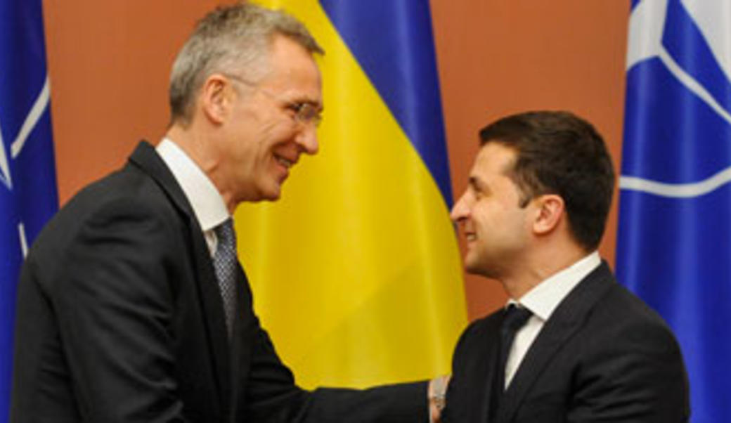 NATO secretary general shakes hands with Ukraine president