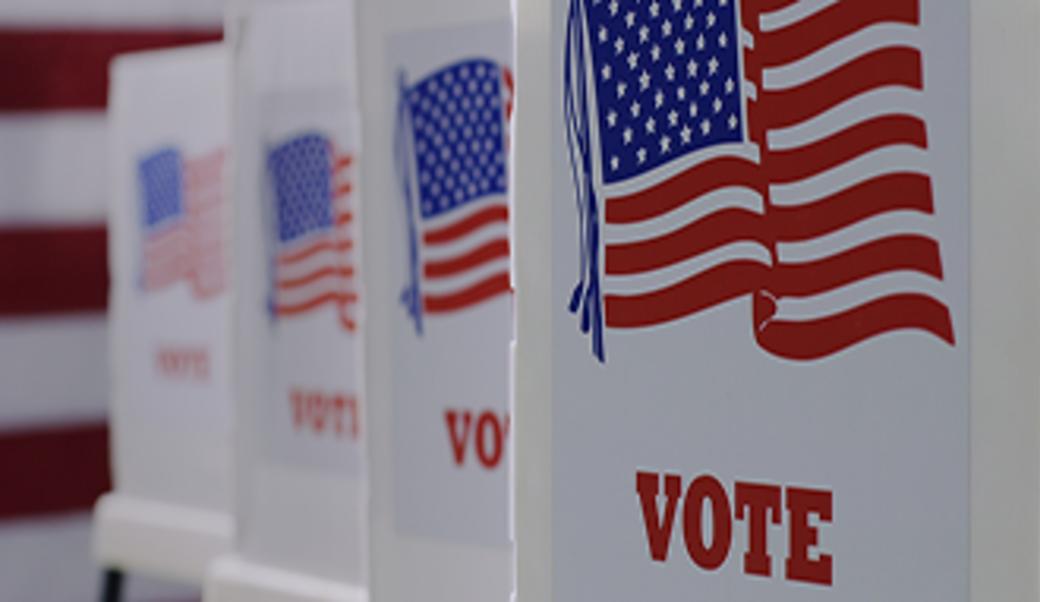 image of voting booths with flag and "vote"