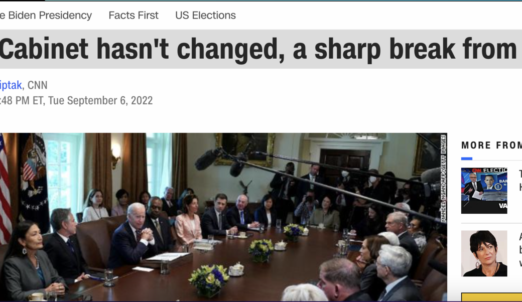 President Joe Biden speaks to members of his cabinet during a meeting in the Cabinet Room of the White House in Washington, DC, on September 6, 2022