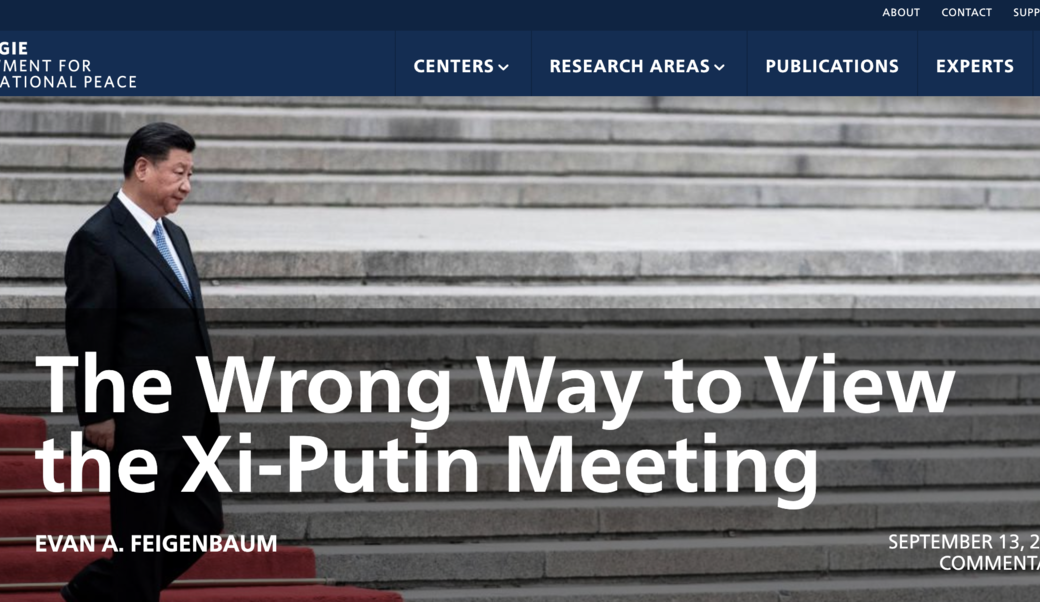 screenshot of article headline and photograph from Getty of Chinese President Xi Jinping walking down stairs