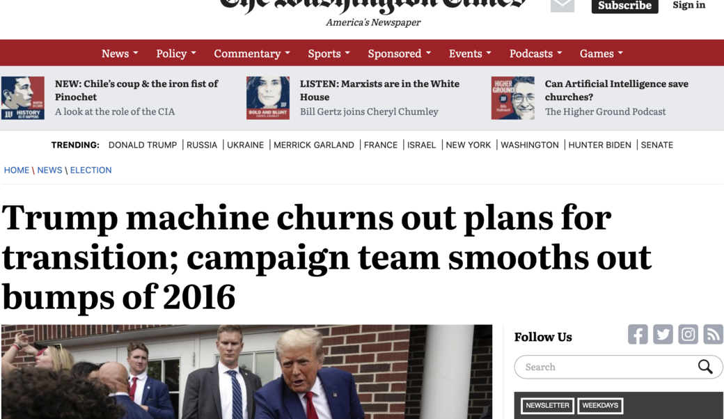 Washington Times headline