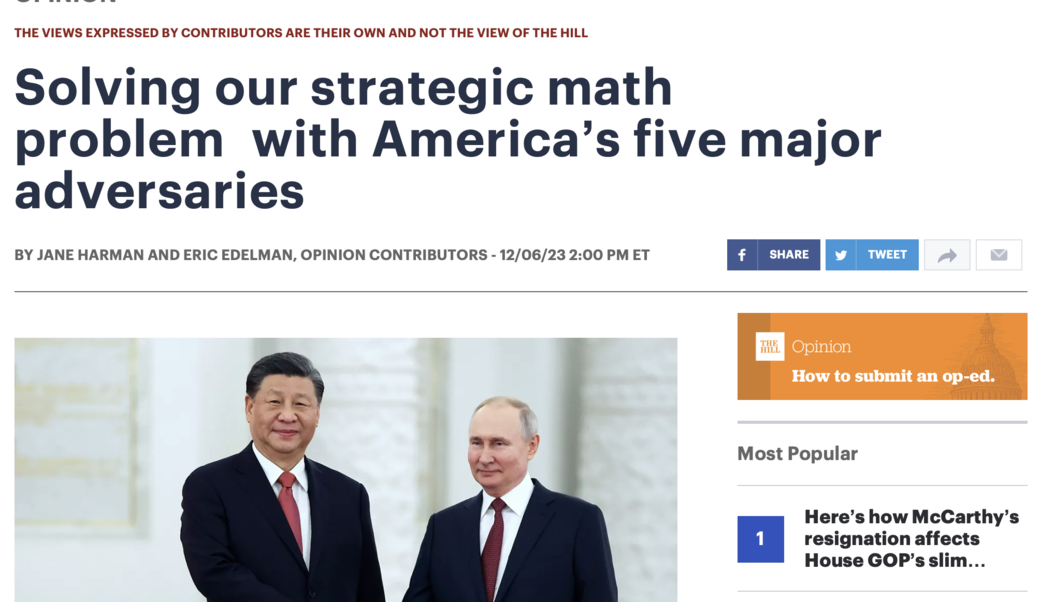 the hill headline“It is crucial Congress pass the supplemental military funding for Ukraine, Israel and Taiwan — not for charity, but for cleared-eyed American self-interest,”