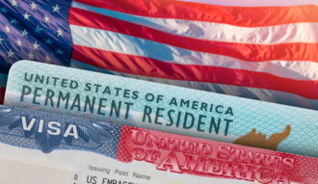 photo of US visa and green card