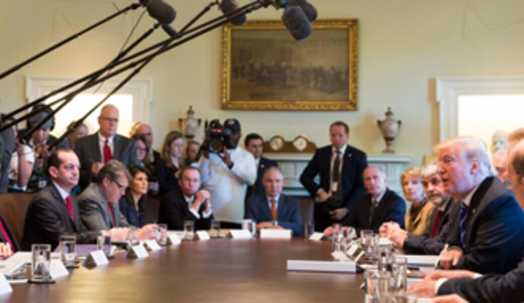 President Donald Trump holds a cabinet meeting in 2019.