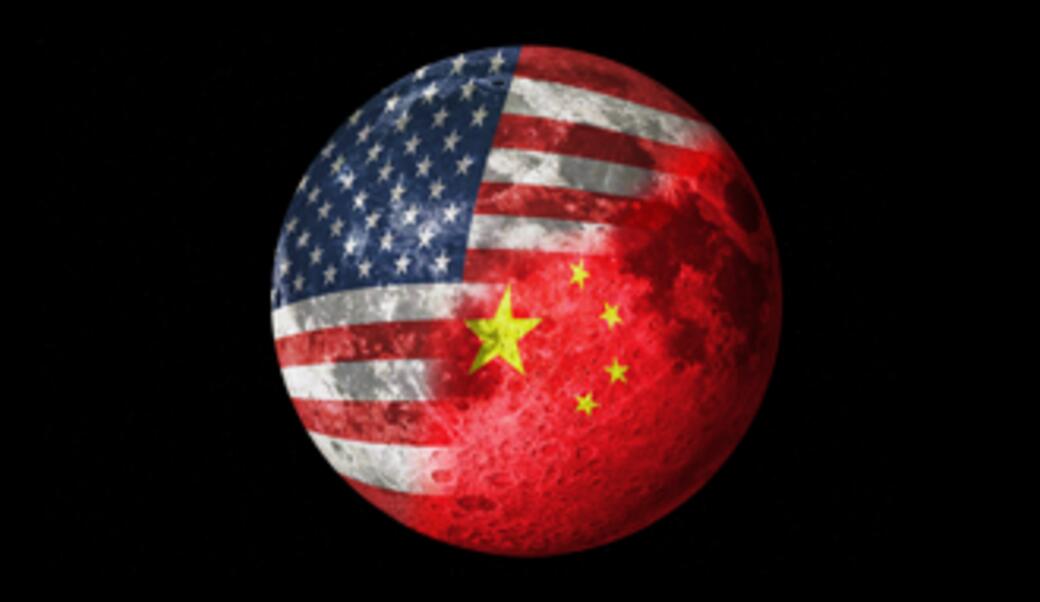 Image of American and Chinese flags superimposed on the moon