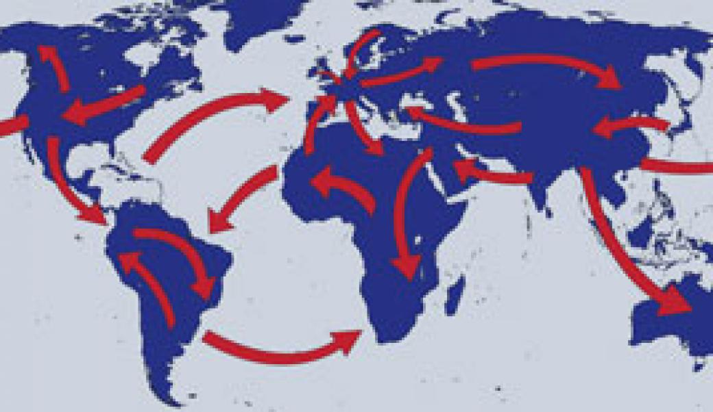 World map with arrows symbolic of trade